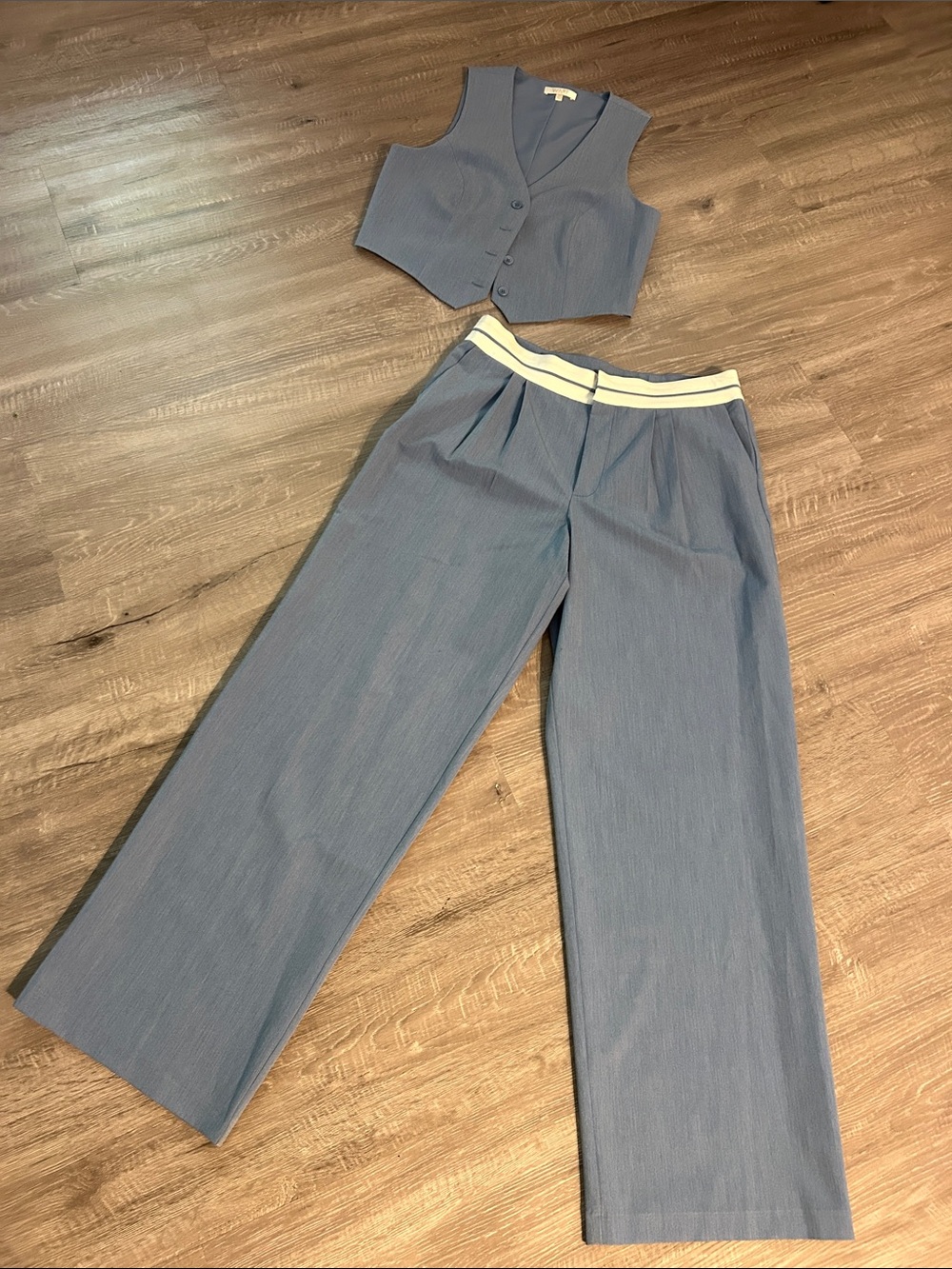 Wayf Two-Piece Blue Wide-Leg Pants & Vest Set